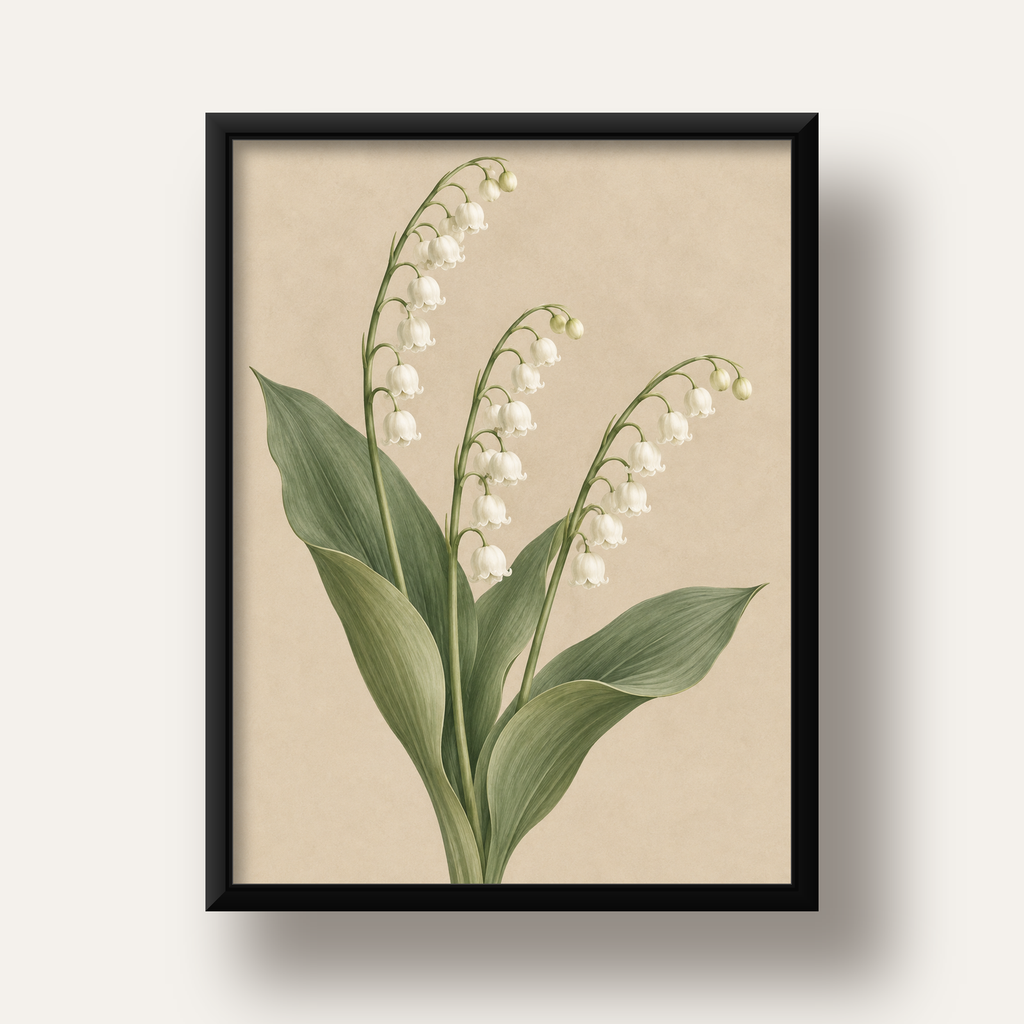 Müge Çiçeği İllüstrasyon Poster – Doğal ve Zarif Sanat Baskısı — siyah derin çerçeveli