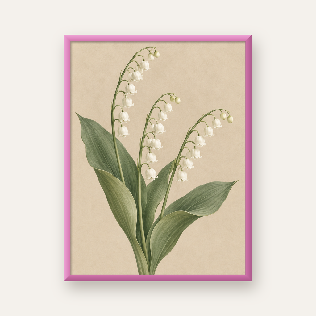 Müge Çiçeği İllüstrasyon Poster – Doğal ve Zarif Sanat Baskısı — pembe çerçeveli