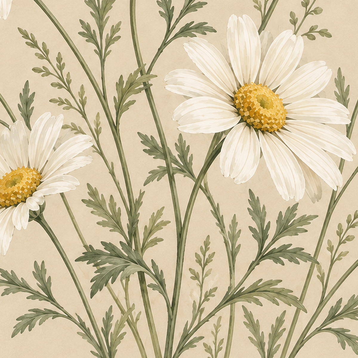 Beyaz Papatya Çiçeği Sulu Boya İllüstrasyon Poster — baskının yakın çekimi, kâğıt dokusu ve renk detayı