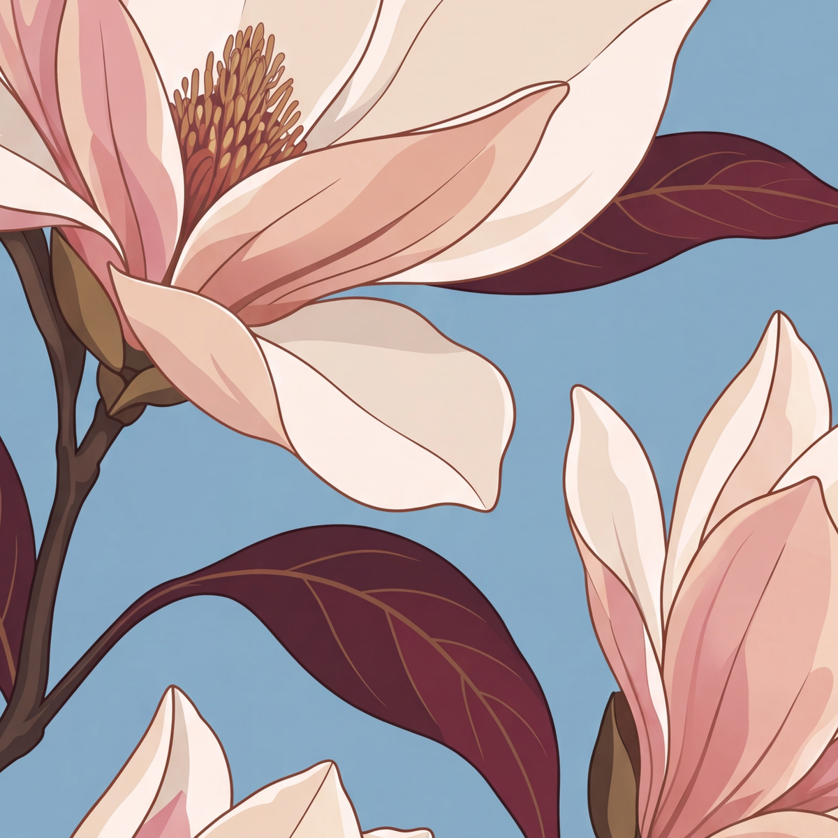 Beyaz Magnolia Çiçekleri Dijital Poster – Modern Duvar Dekoru
