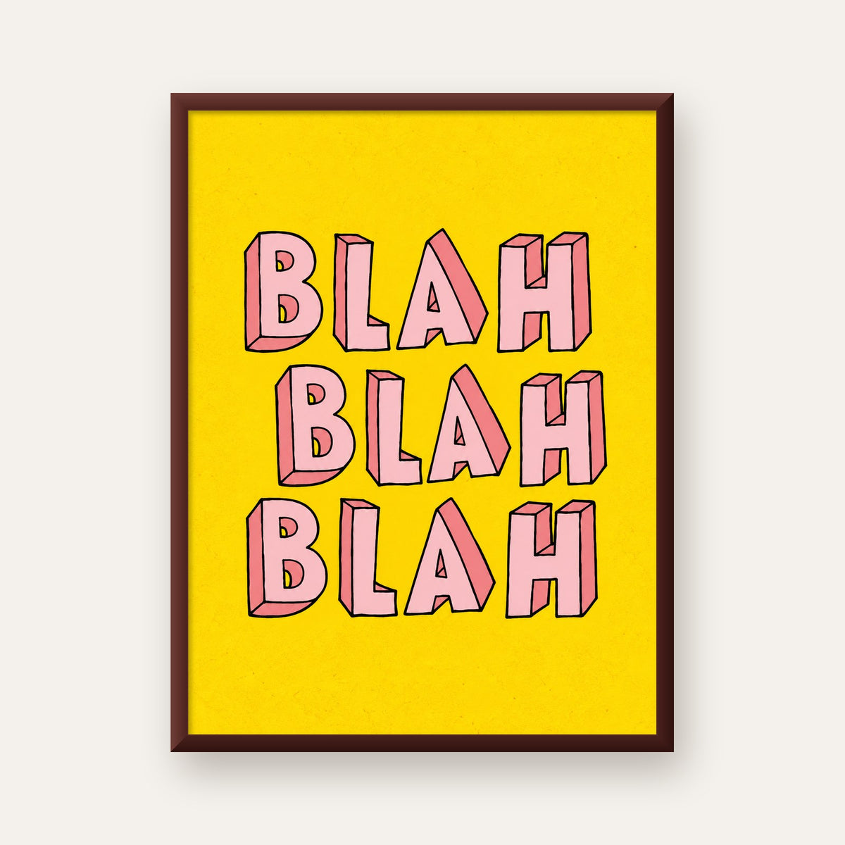 BLAH BLAH BLAH Renkli Tipografi Poster – Sarı ve Pembe — ceviz çerçeveli