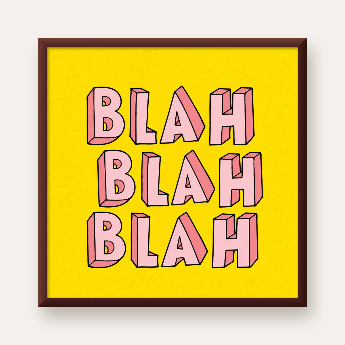 BLAH BLAH BLAH Renkli Tipografi Poster – Sarı ve Pembe — ceviz çerçeveli