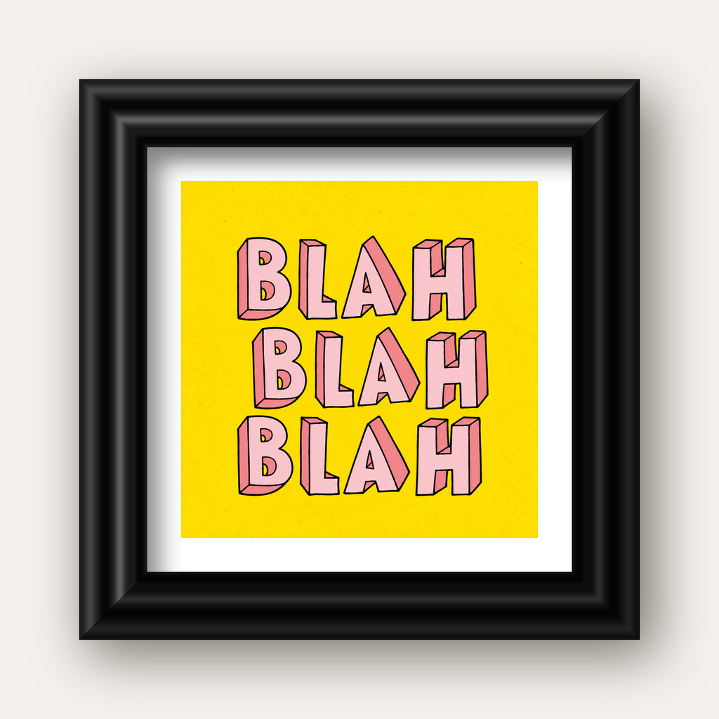 BLAH BLAH BLAH Renkli Tipografi Poster – Sarı ve Pembe — siyah galeri çerçeveli paspartulu
