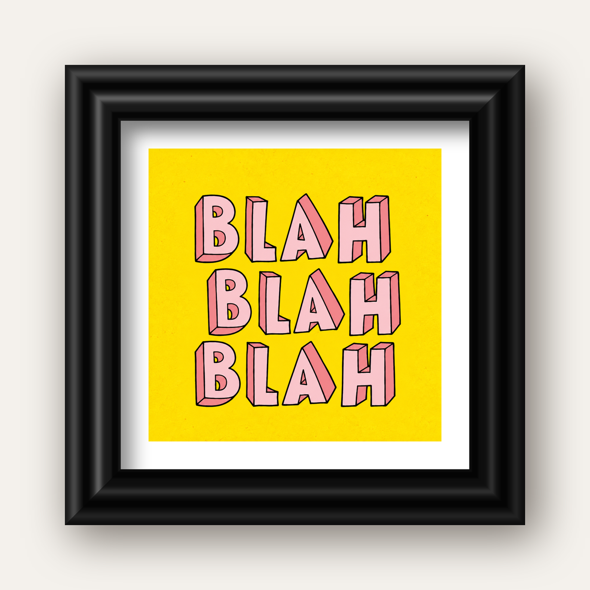 BLAH BLAH BLAH Renkli Tipografi Poster – Sarı ve Pembe — siyah galeri çerçeveli paspartulu