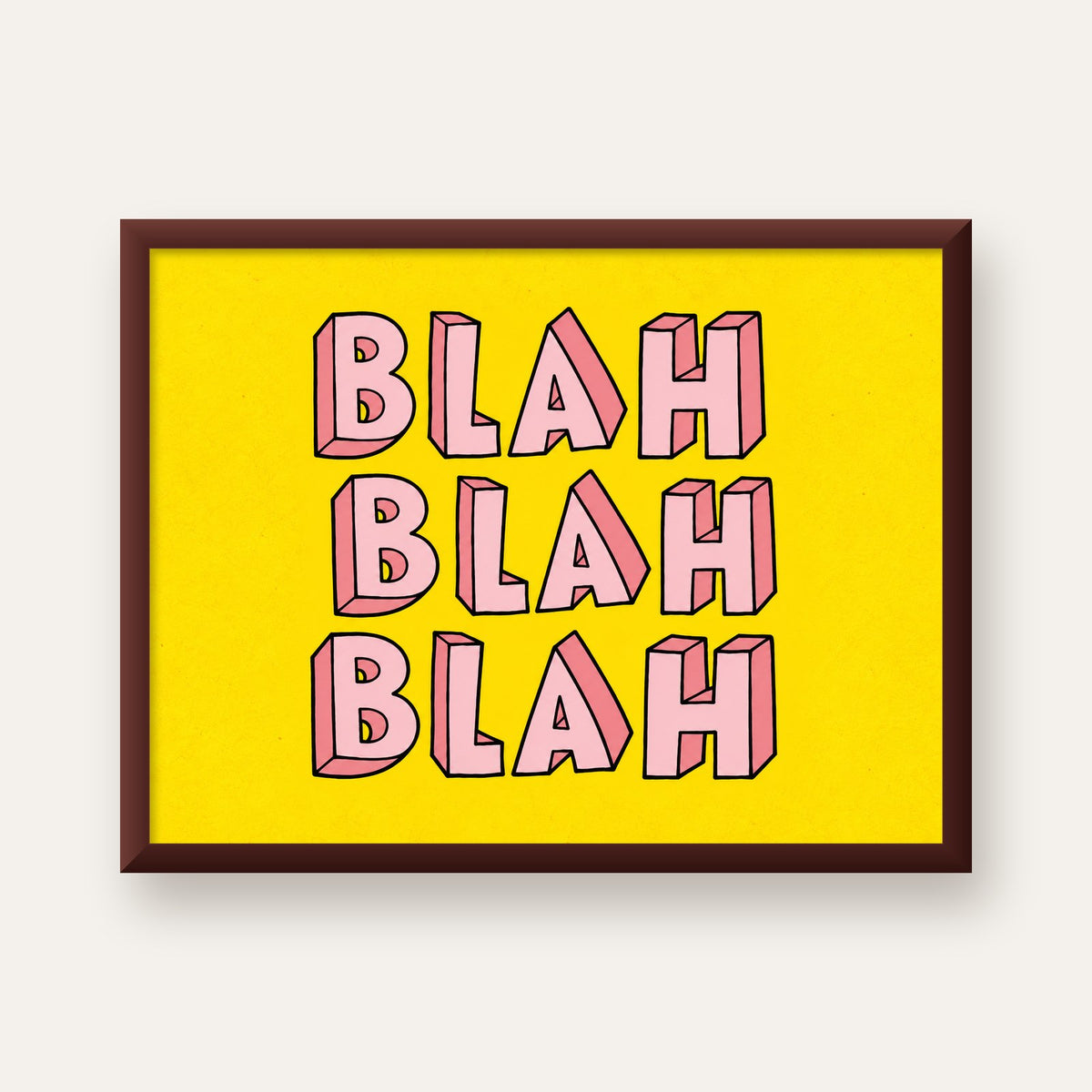 BLAH BLAH BLAH Renkli Tipografi Poster – Sarı ve Pembe — ceviz çerçeveli