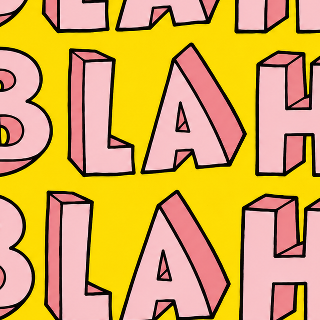 BLAH BLAH BLAH Renkli Tipografi Poster – Sarı ve Pembe — baskının yakın çekimi, kâğıt dokusu ve renk detayı