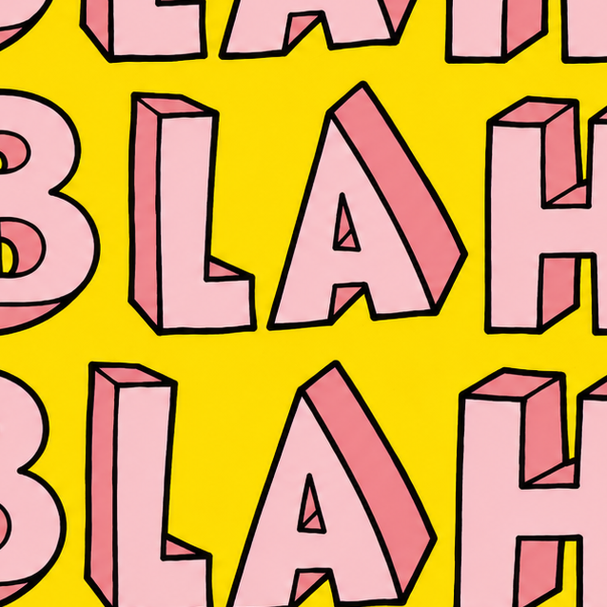 BLAH BLAH BLAH Renkli Tipografi Poster – Sarı ve Pembe — baskının yakın çekimi, kâğıt dokusu ve renk detayı