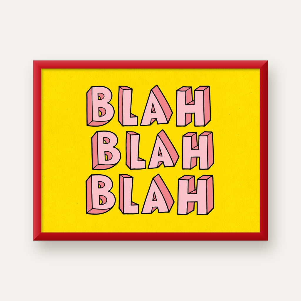 BLAH BLAH BLAH Renkli Tipografi Poster – Sarı ve Pembe — kırmızı çerçeveli