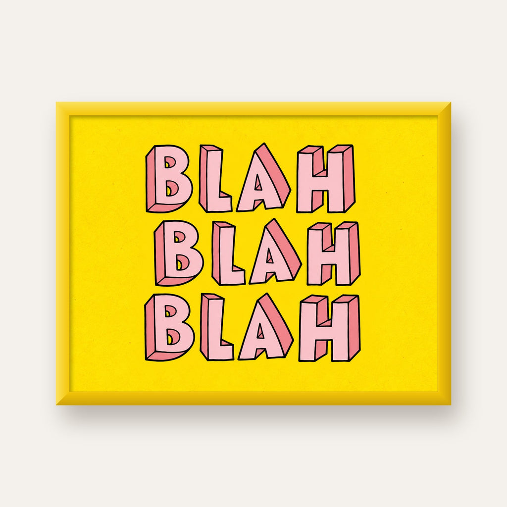 BLAH BLAH BLAH Renkli Tipografi Poster – Sarı ve Pembe — sarı çerçeveli