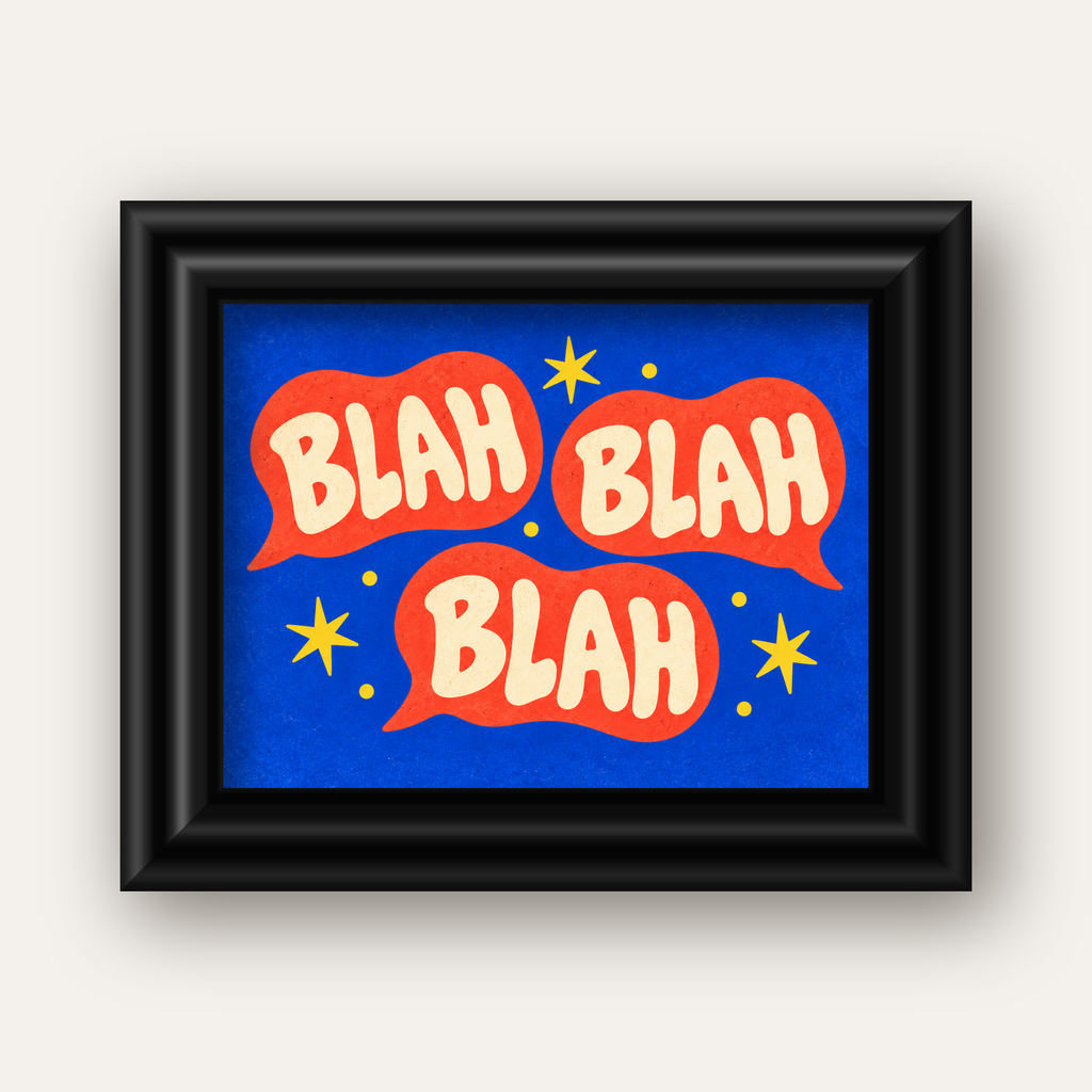 Renkli Konuşma Balonlu Eğlenceli Poster – BLAH Yazılı Dekor — siyah galeri çerçeveli