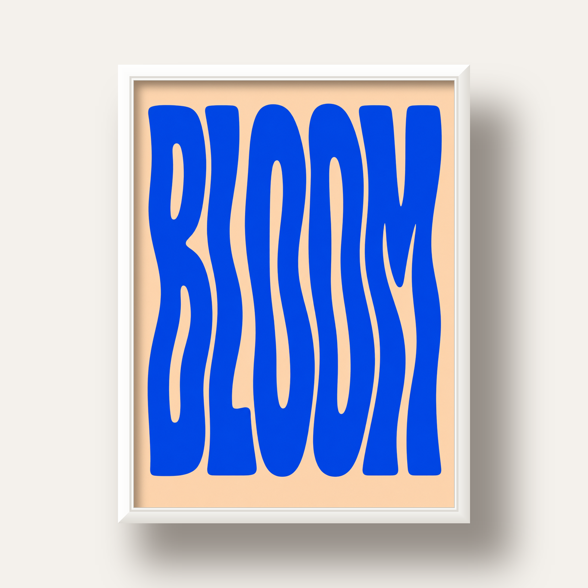 Dalgalı BLOOM Tipografi Poster – Modern Duvar Sanatı — beyaz derin çerçeveli