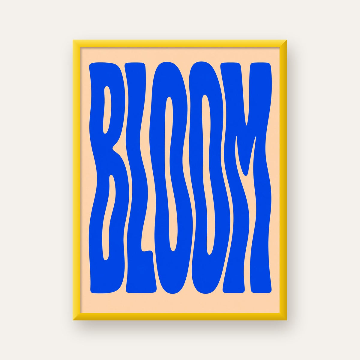 Dalgalı BLOOM Tipografi Poster – Modern Duvar Sanatı — sarı çerçeveli