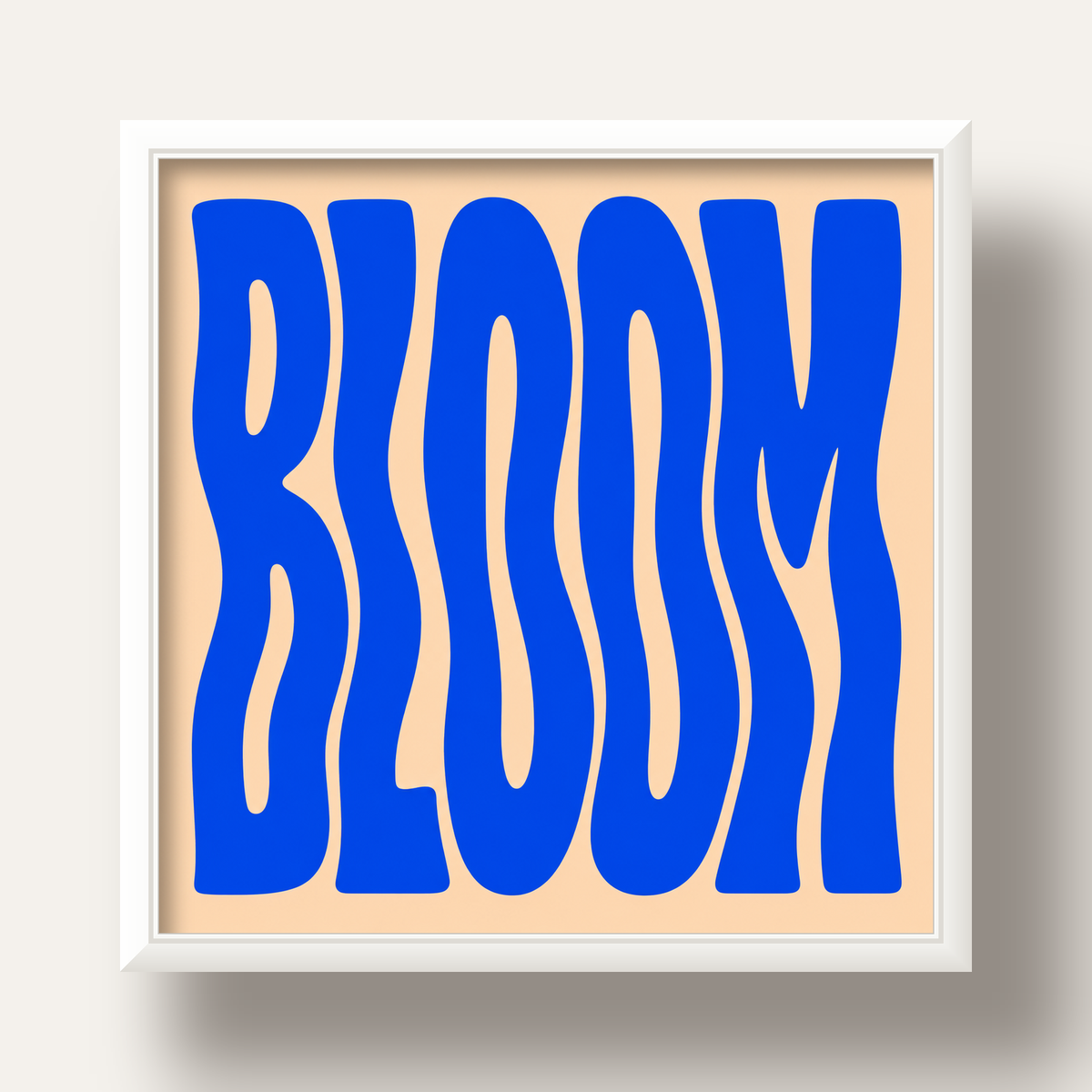 Dalgalı BLOOM Tipografi Poster – Modern Duvar Sanatı — beyaz derin çerçeveli
