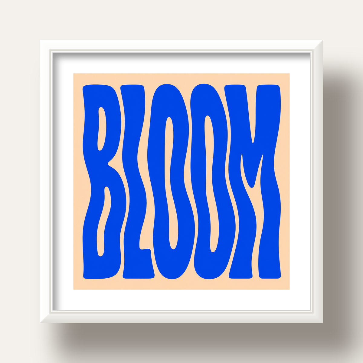 Dalgalı BLOOM Tipografi Poster – Modern Duvar Sanatı — beyaz derin çerçeveli paspartulu