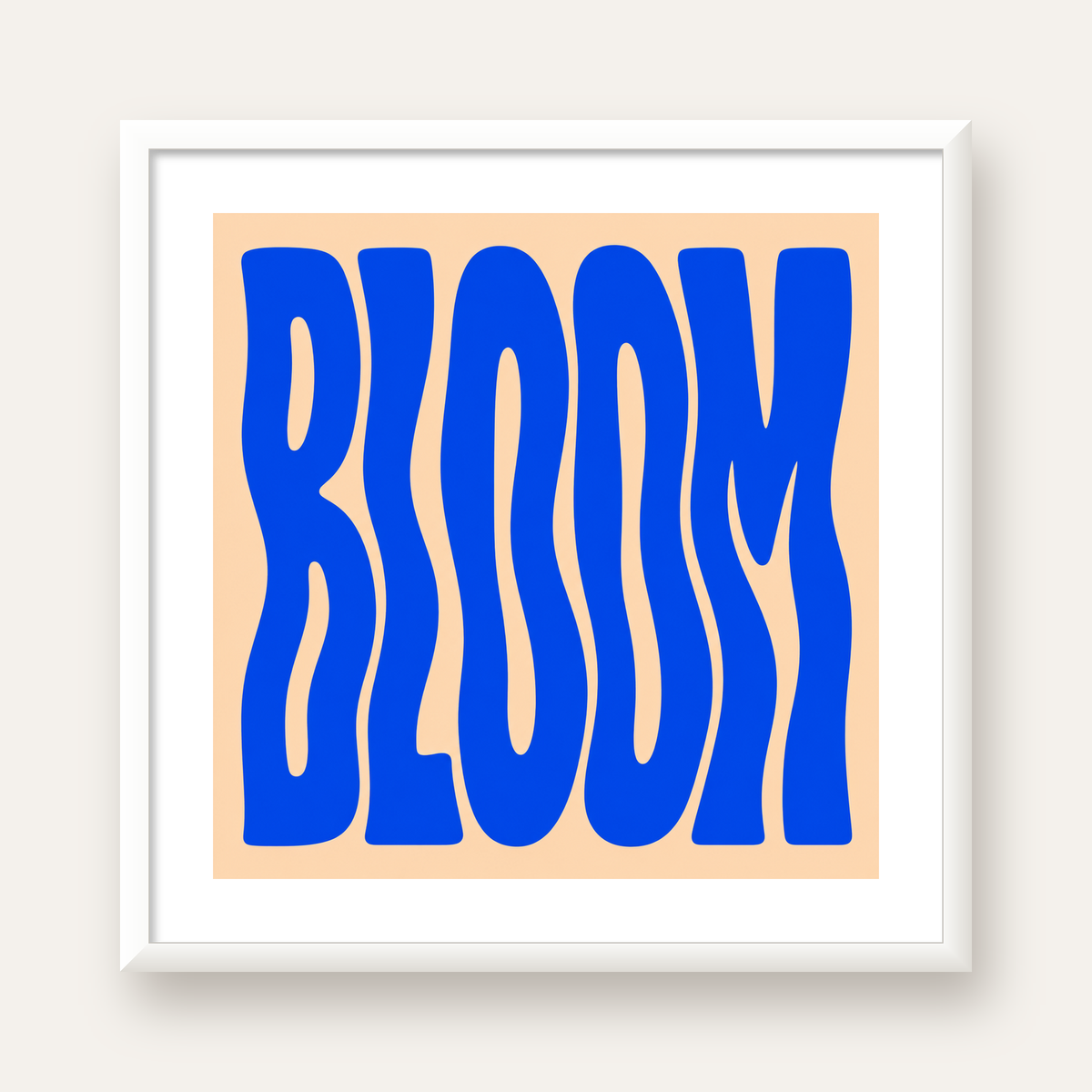 Dalgalı BLOOM Tipografi Poster – Modern Duvar Sanatı — beyaz çerçeveli kare poster