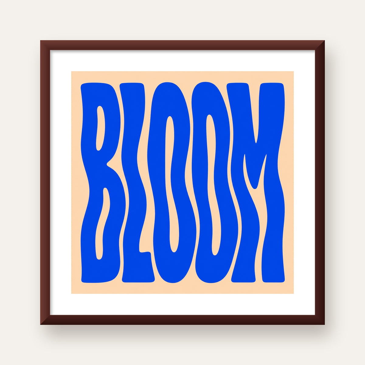 Dalgalı BLOOM Tipografi Poster – Modern Duvar Sanatı — ceviz çerçeveli paspartulu