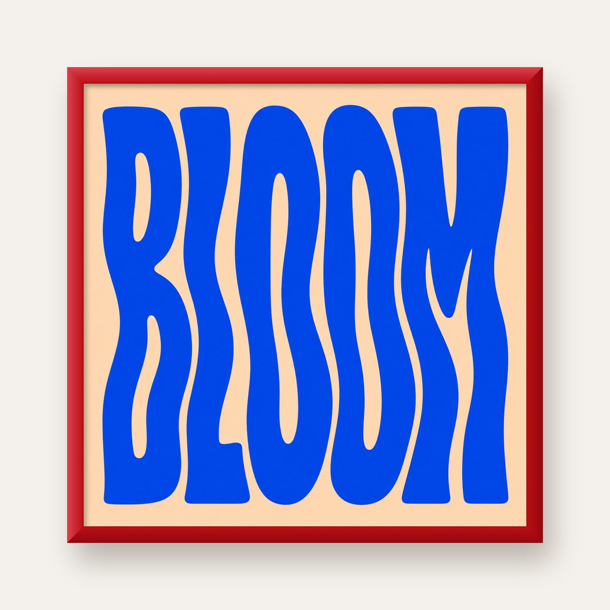 Dalgalı BLOOM Tipografi Poster – Modern Duvar Sanatı — kırmızı çerçeveli