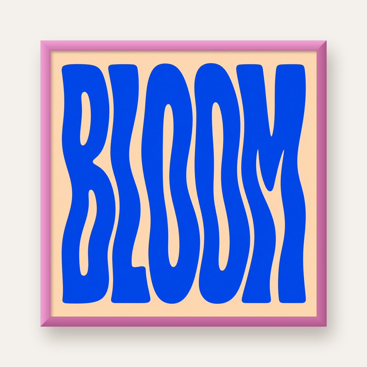 Dalgalı BLOOM Tipografi Poster – Modern Duvar Sanatı — pembe çerçeveli