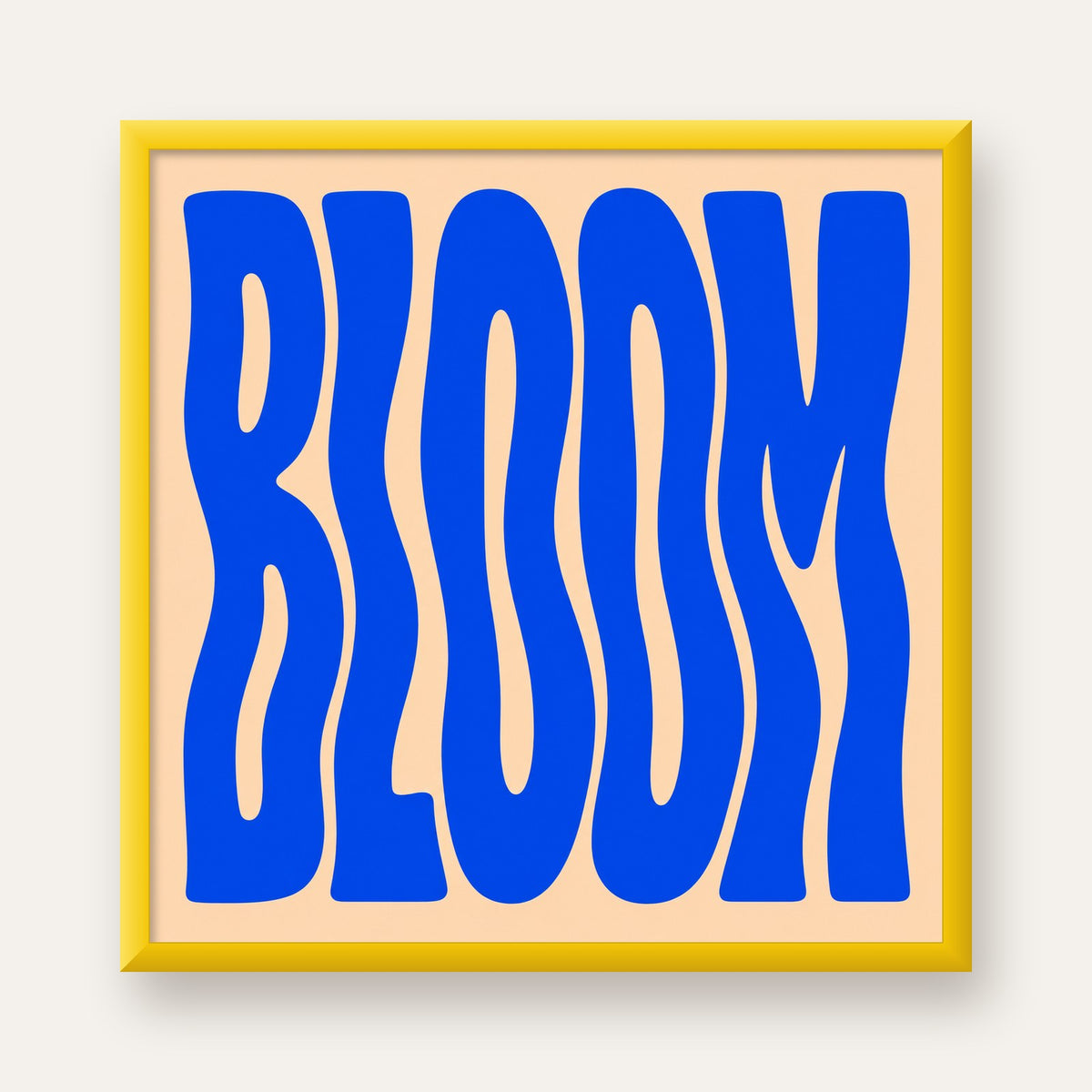 Dalgalı BLOOM Tipografi Poster – Modern Duvar Sanatı — sarı çerçeveli
