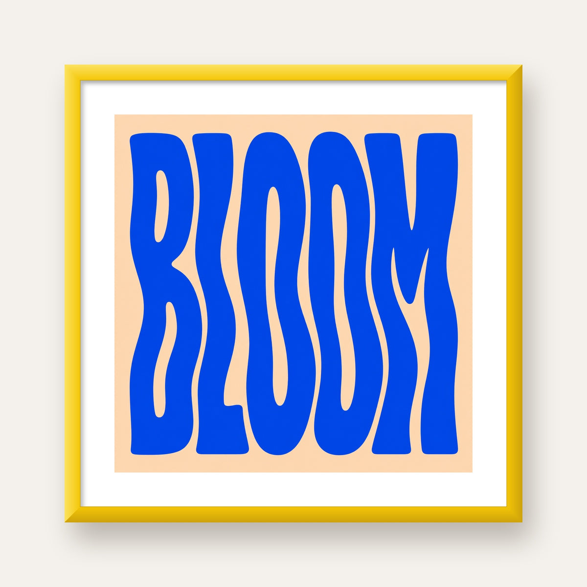 Dalgalı BLOOM Tipografi Poster – Modern Duvar Sanatı — sarı çerçeveli paspartulu