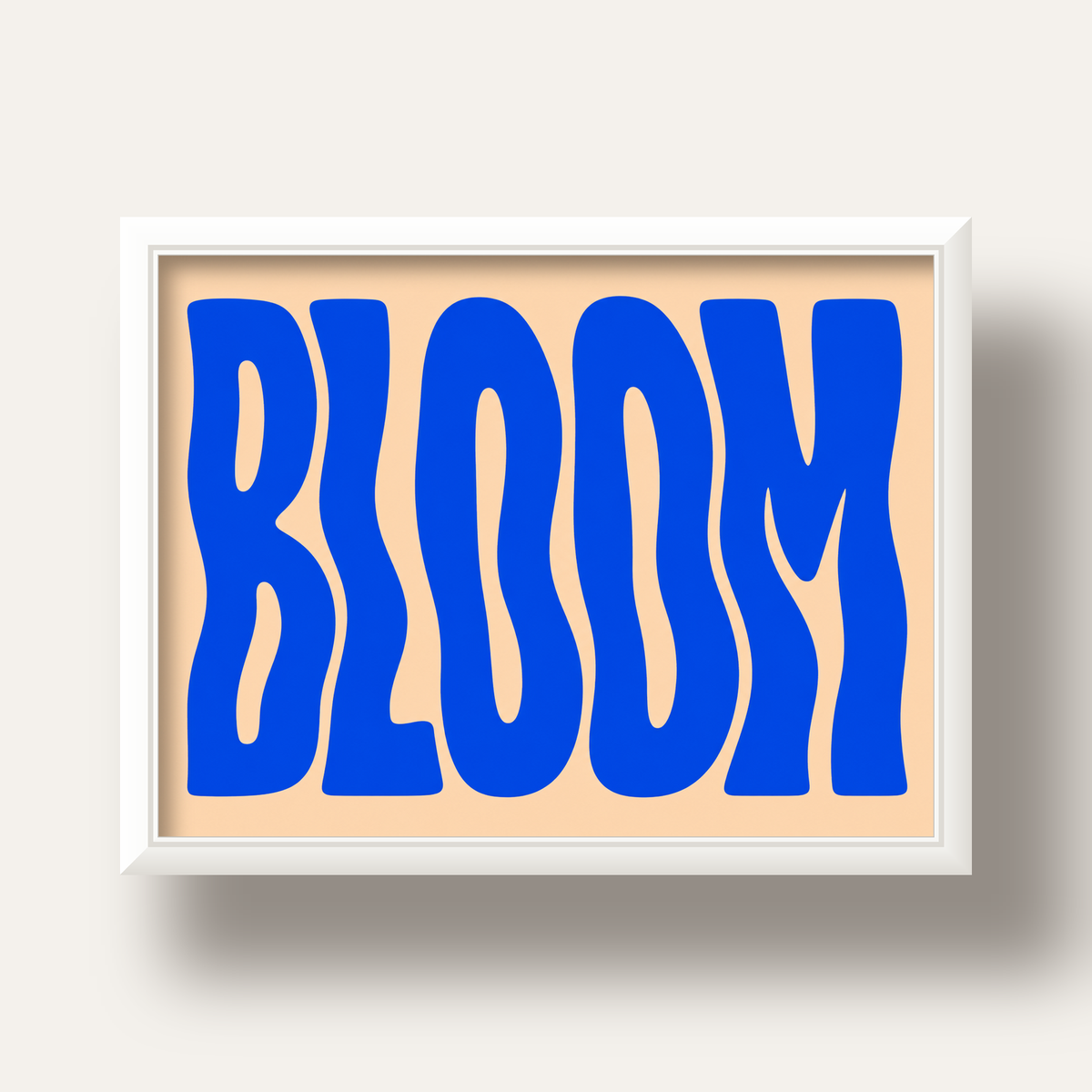 Dalgalı BLOOM Tipografi Poster – Modern Duvar Sanatı — beyaz derin çerçeveli