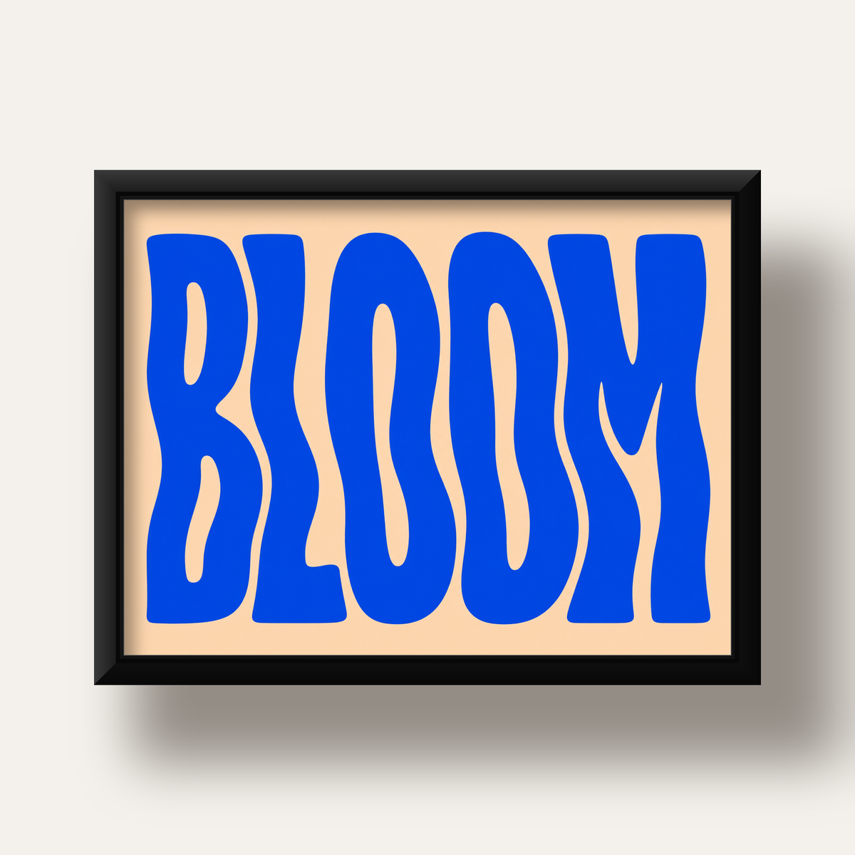 Dalgalı BLOOM Tipografi Poster – Modern Duvar Sanatı — siyah derin çerçeveli