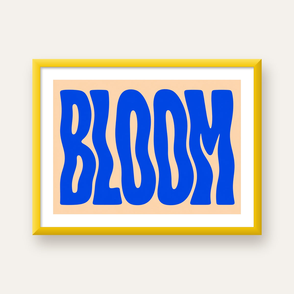Dalgalı BLOOM Tipografi Poster – Modern Duvar Sanatı — sarı çerçeveli paspartulu