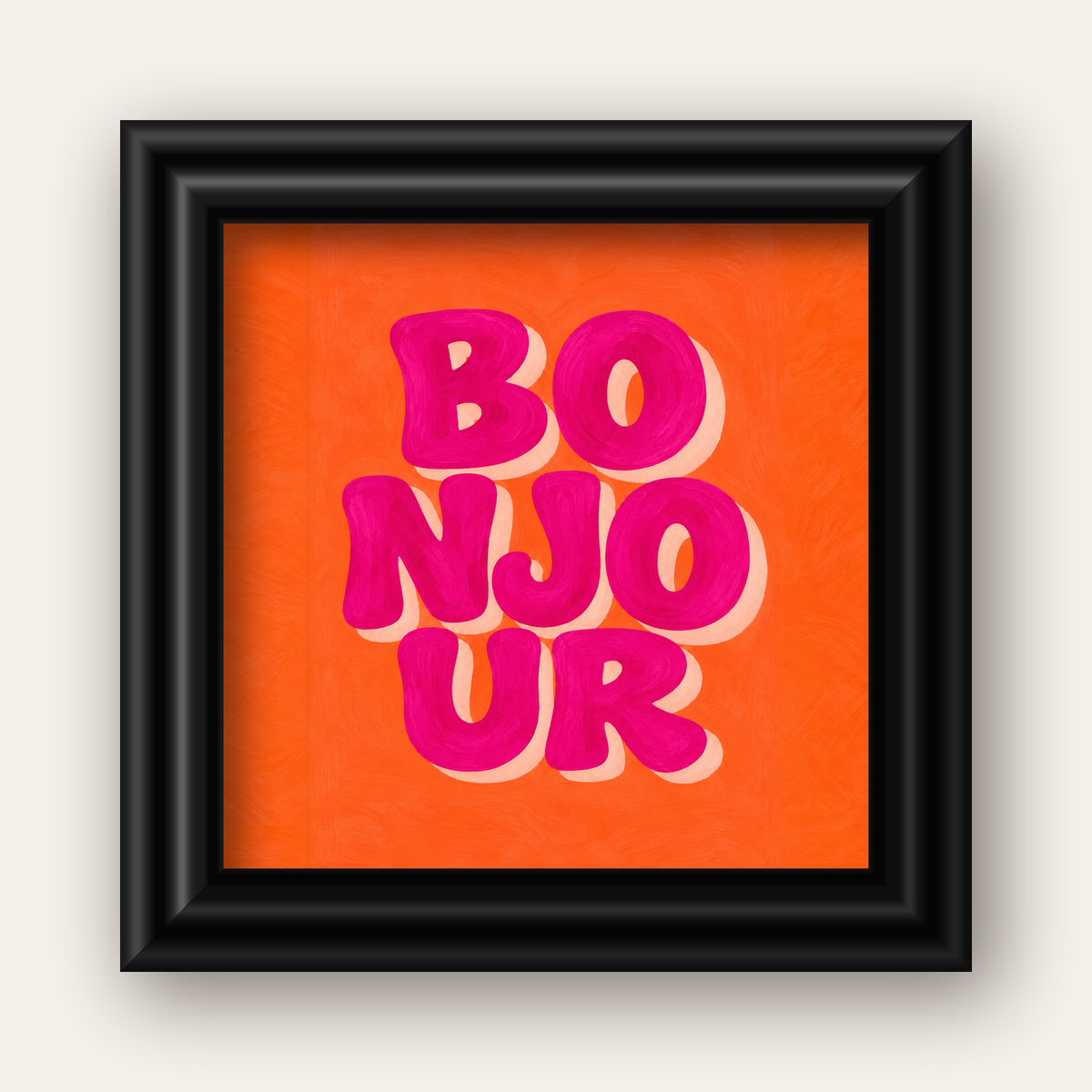 Bonjour Yazılı Renkli Tipografik Poster – Eğlenceli Duvar Dekoru — siyah galeri çerçeveli