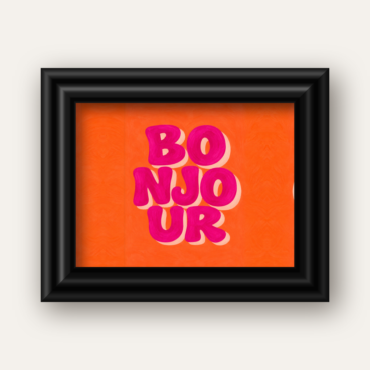 Bonjour Yazılı Renkli Tipografik Poster – Eğlenceli Duvar Dekoru — siyah galeri çerçeveli