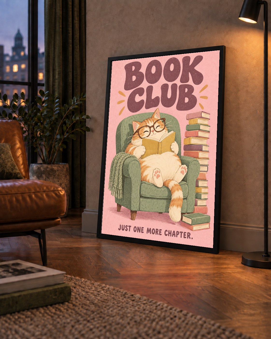 Kitap Okuyan Kedi Poster – Sevimli Book Club Duvar Dekoru