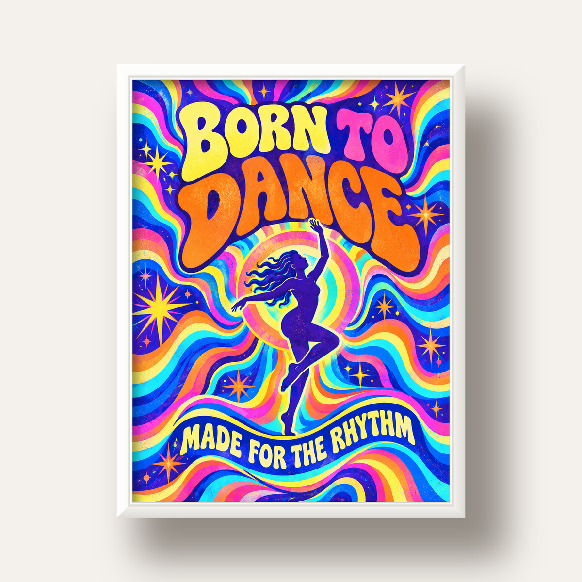 Renkli Dans Temalı Retro & Psychedelic Poster Baskı — beyaz derin çerçeveli