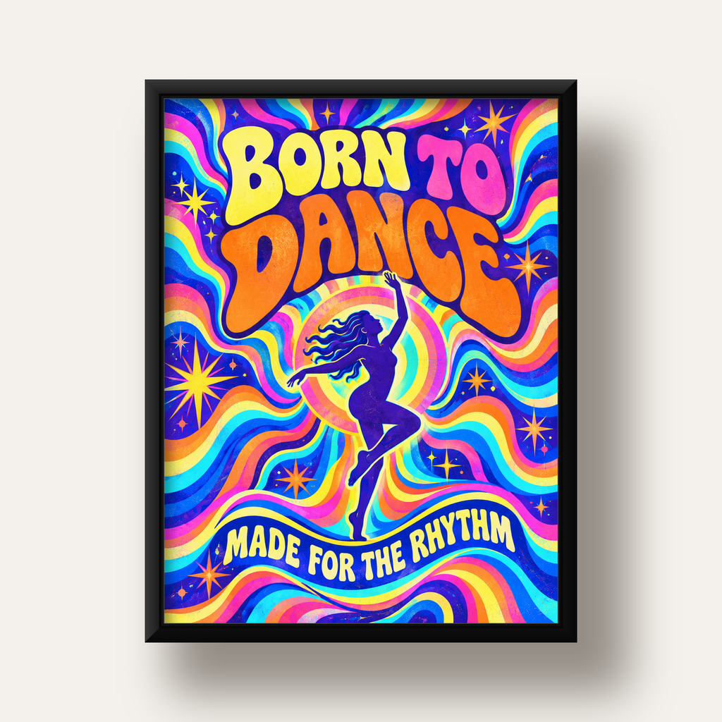Renkli Dans Temalı Retro & Psychedelic Poster Baskı — siyah derin çerçeveli