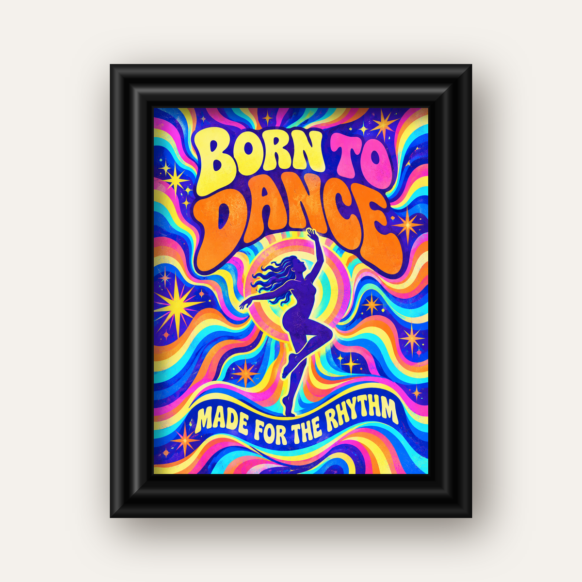 Renkli Dans Temalı Retro & Psychedelic Poster Baskı — siyah galeri çerçeveli