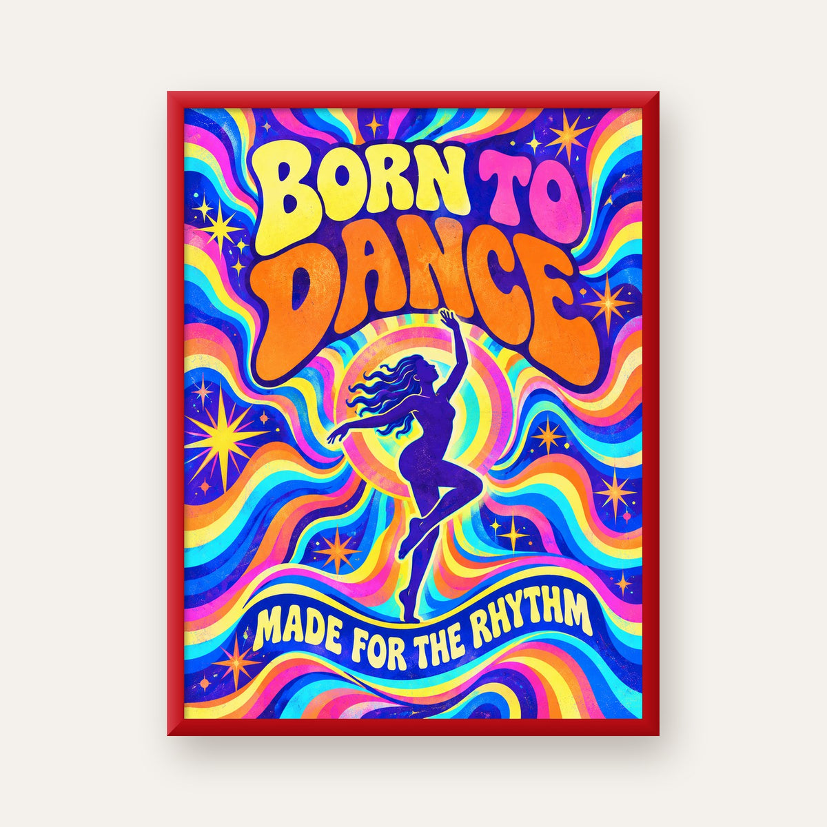 Renkli Dans Temalı Retro & Psychedelic Poster Baskı — kırmızı çerçeveli