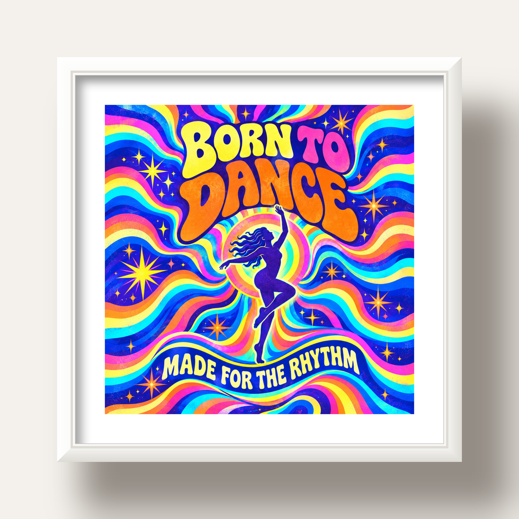 Renkli Dans Temalı Retro & Psychedelic Poster Baskı — beyaz derin çerçeveli paspartulu