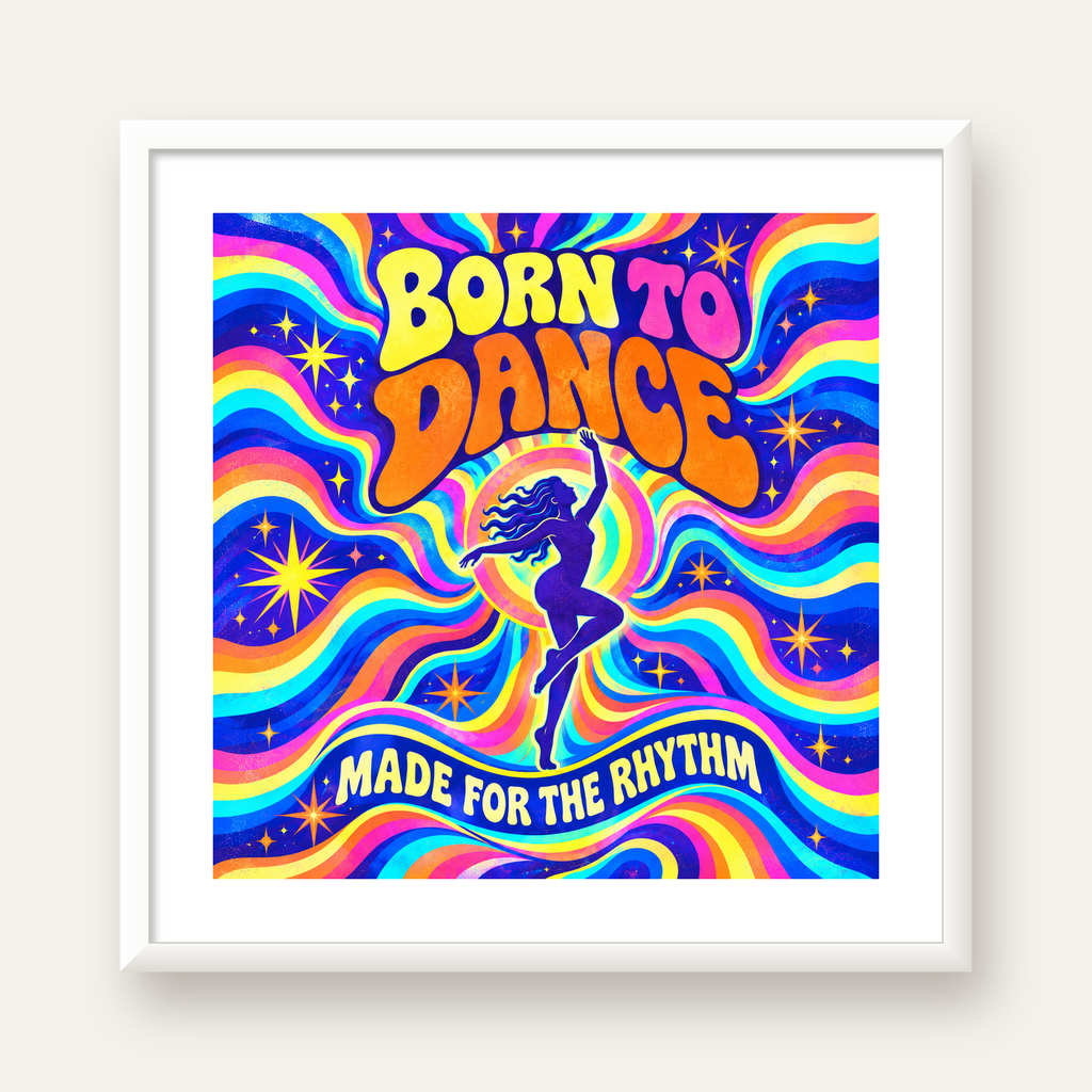 Renkli Dans Temalı Retro & Psychedelic Poster Baskı — beyaz çerçeveli kare poster