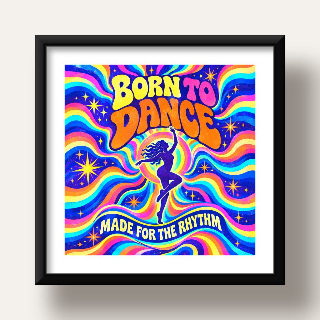 Renkli Dans Temalı Retro & Psychedelic Poster Baskı — siyah derin çerçeveli paspartulu