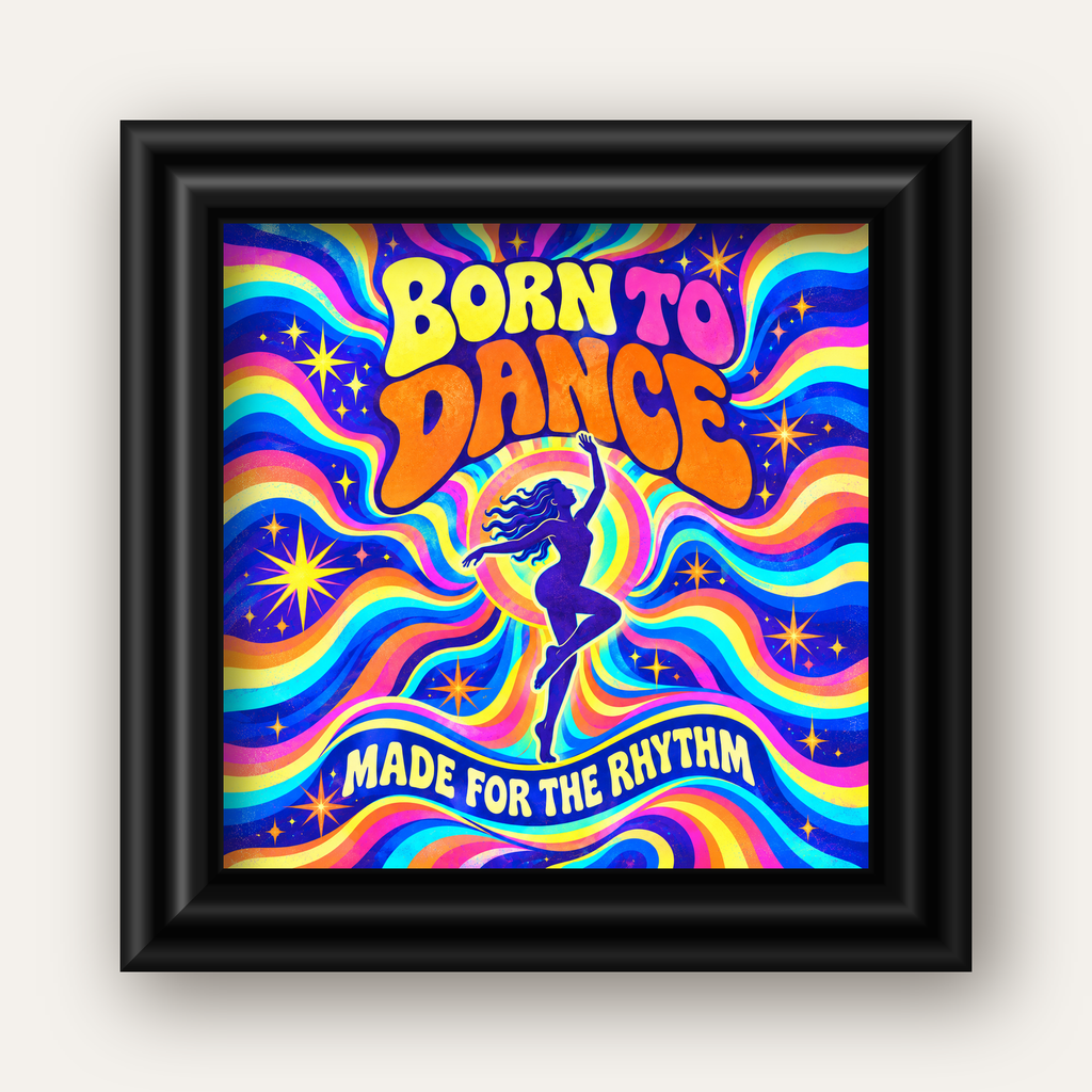 Renkli Dans Temalı Retro & Psychedelic Poster Baskı — siyah galeri çerçeveli