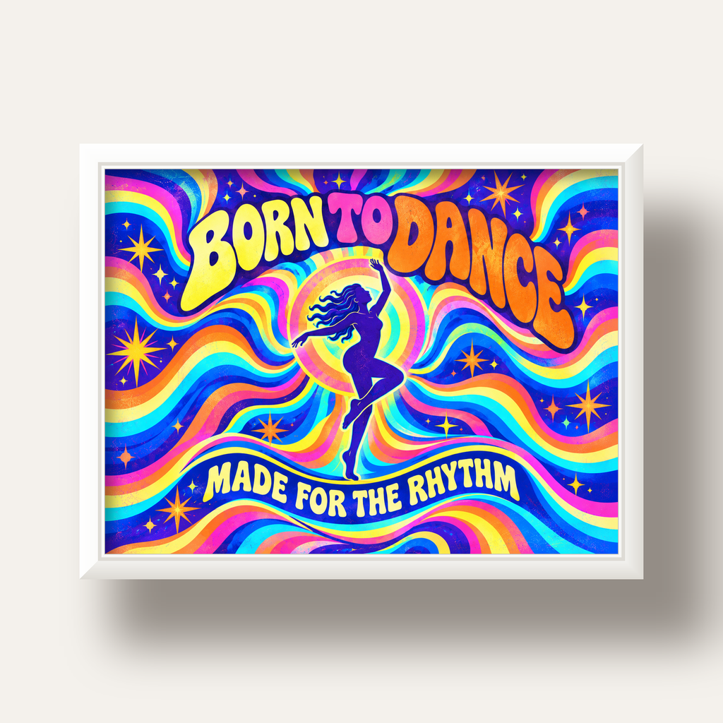 Renkli Dans Temalı Retro & Psychedelic Poster Baskı — beyaz derin çerçeveli