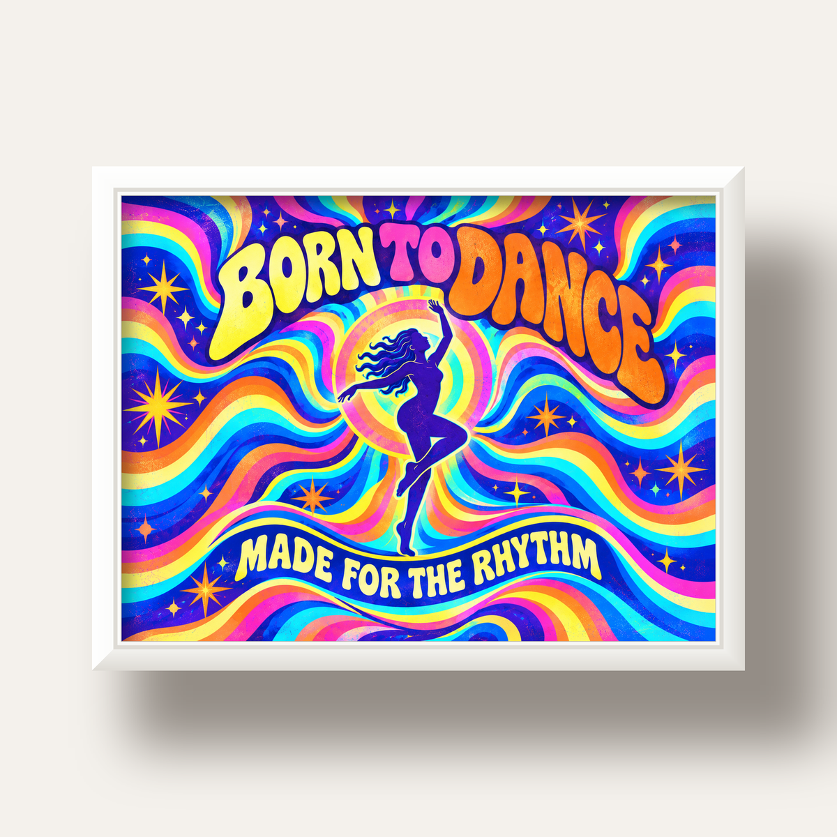 Renkli Dans Temalı Retro & Psychedelic Poster Baskı — beyaz derin çerçeveli