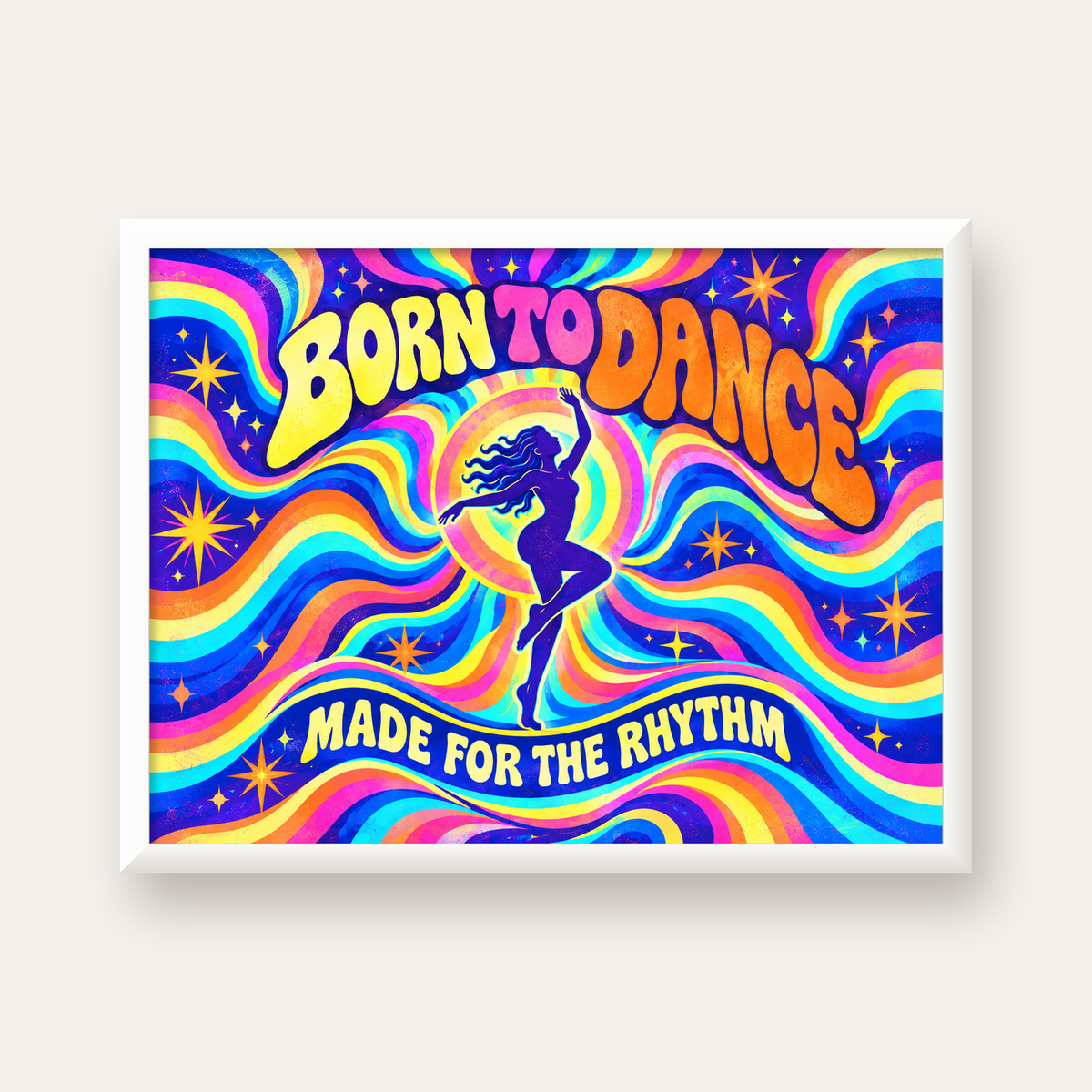 Renkli Dans Temalı Retro & Psychedelic Poster Baskı — beyaz çerçeveli yatay poster
