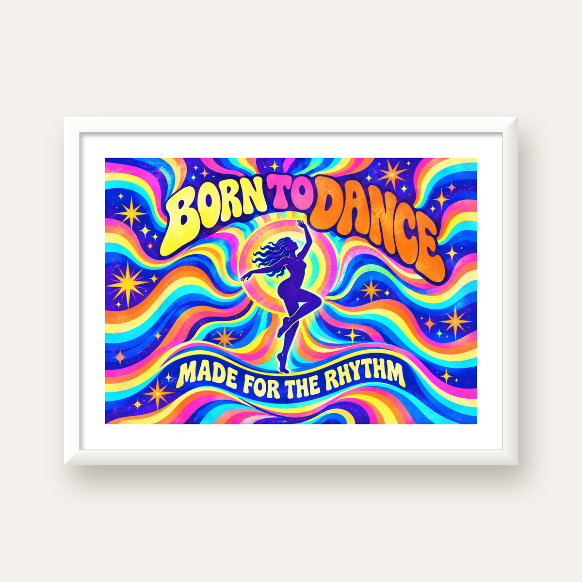 Renkli Dans Temalı Retro & Psychedelic Poster Baskı — beyaz çerçeveli yatay poster