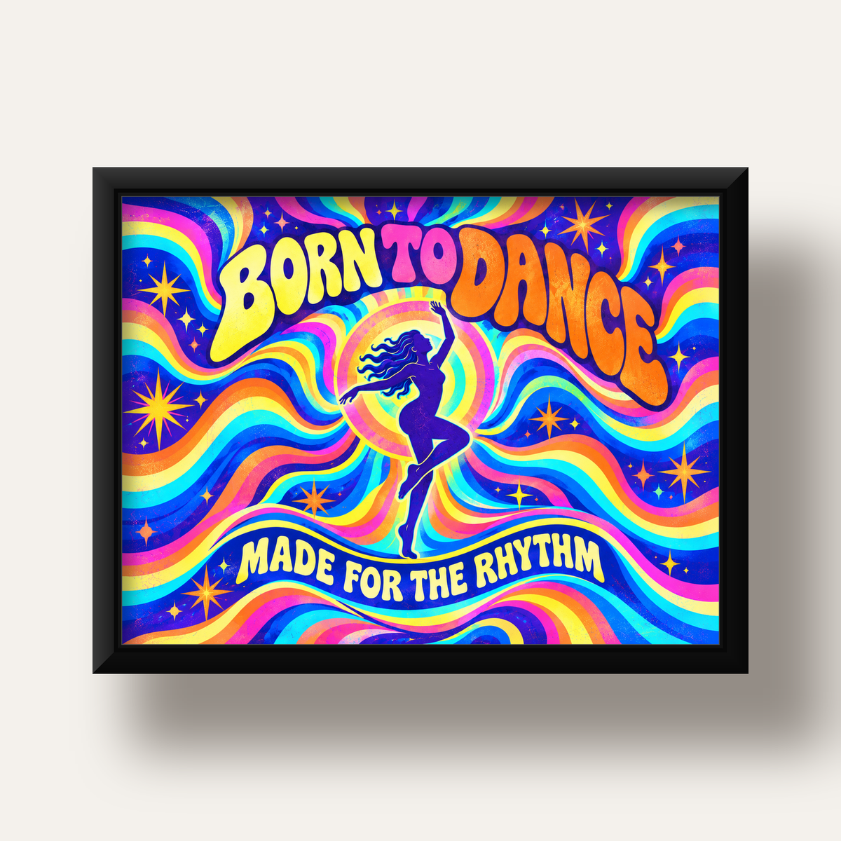 Renkli Dans Temalı Retro & Psychedelic Poster Baskı — siyah derin çerçeveli