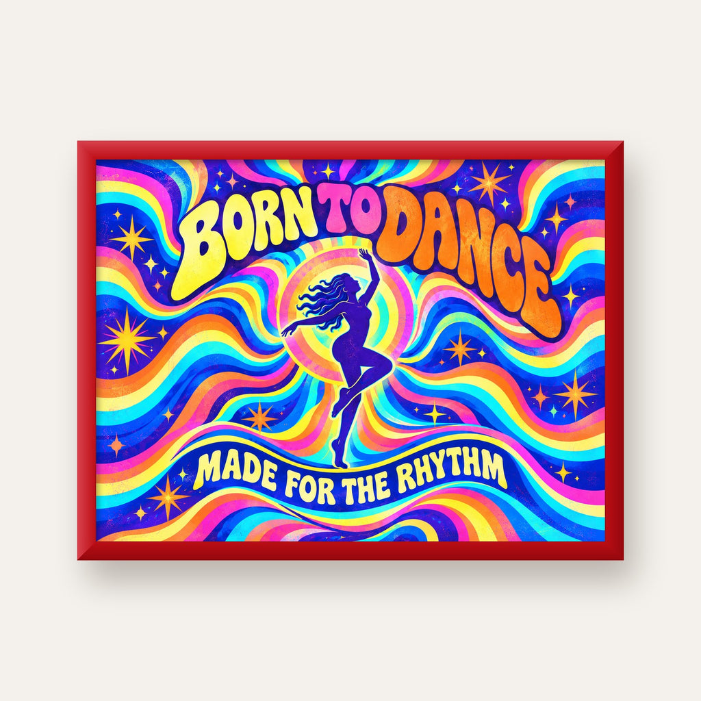 Renkli Dans Temalı Retro & Psychedelic Poster Baskı — kırmızı çerçeveli
