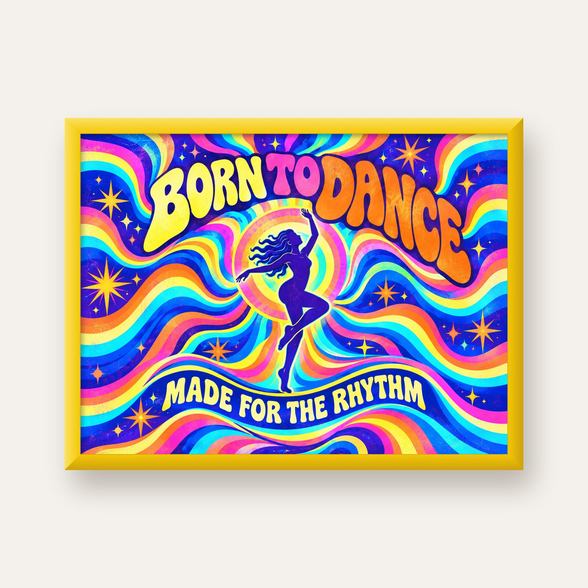 Renkli Dans Temalı Retro & Psychedelic Poster Baskı — sarı çerçeveli