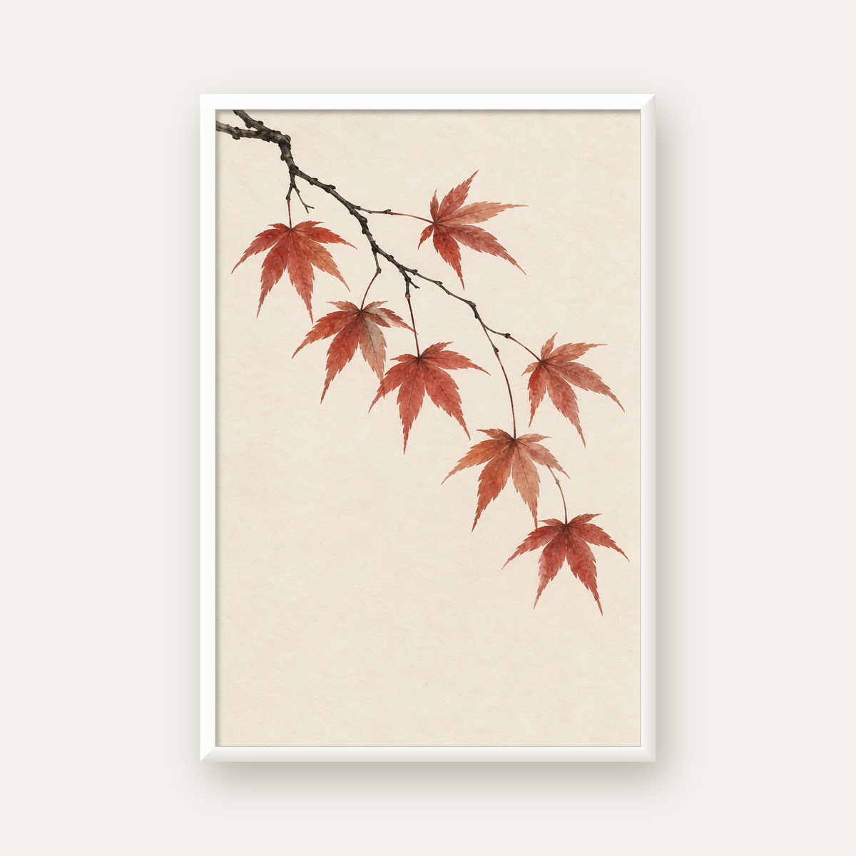 Japon Akçaağacı Dalı Poster – Minimalist Doğa Sanatı Baskı — beyaz çerçeveli dikey poster