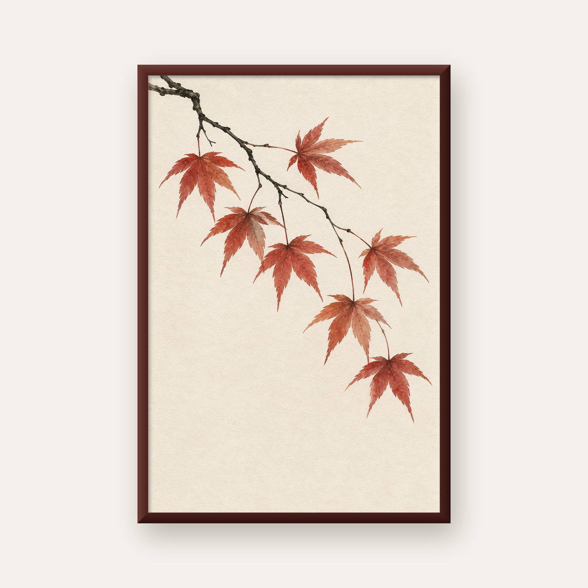 Japon Akçaağacı Dalı Poster – Minimalist Doğa Sanatı Baskı — ceviz çerçeveli