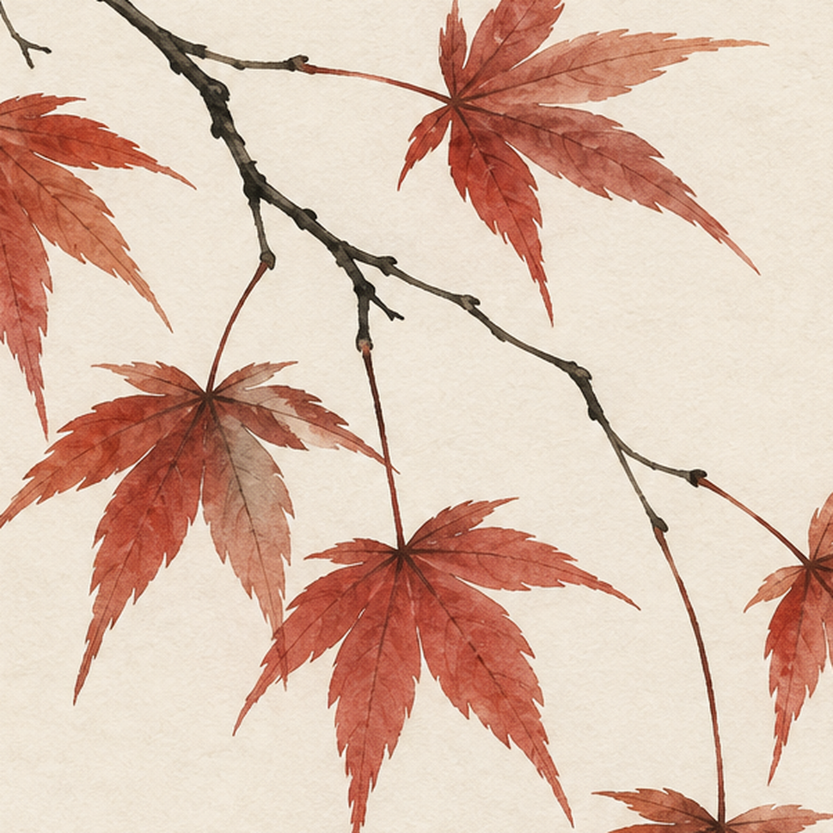 Japon Akçaağacı Dalı Poster – Minimalist Doğa Sanatı Baskı — baskının yakın çekimi, kâğıt dokusu ve renk detayı