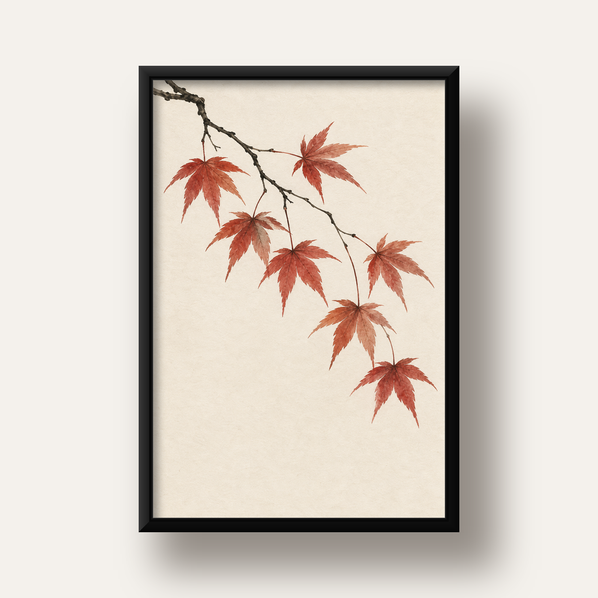 Japon Akçaağacı Dalı Poster – Minimalist Doğa Sanatı Baskı — siyah derin çerçeveli