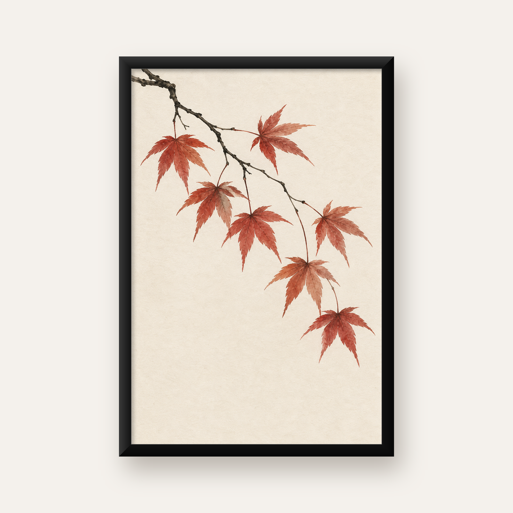 Japon Akçaağacı Dalı Poster – Minimalist Doğa Sanatı Baskı — Dikey baskı, düz siyah çerçeveli duvar posteri